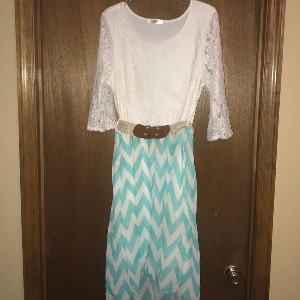 Lace chevron hi/low dress